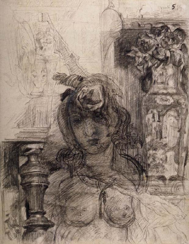  Nude at a Balustrade or Nude with Vase and Column
